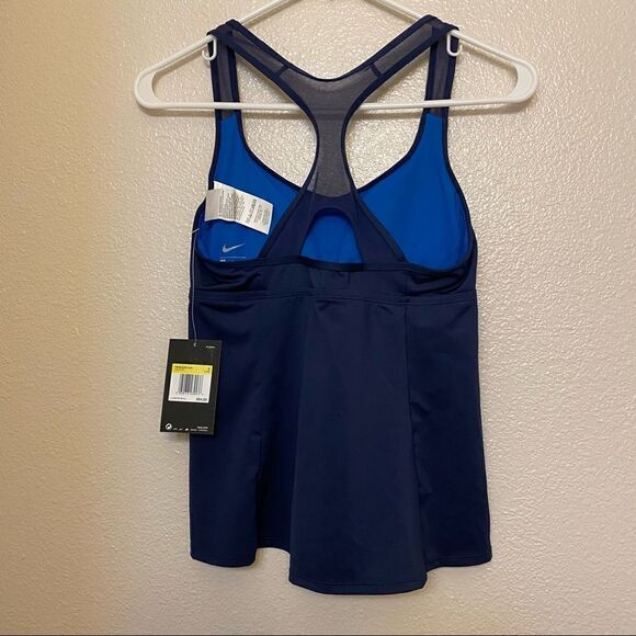 Nike Striped navy blue Racerback Tankini swim athletic Top-S - Picture 4 of 10